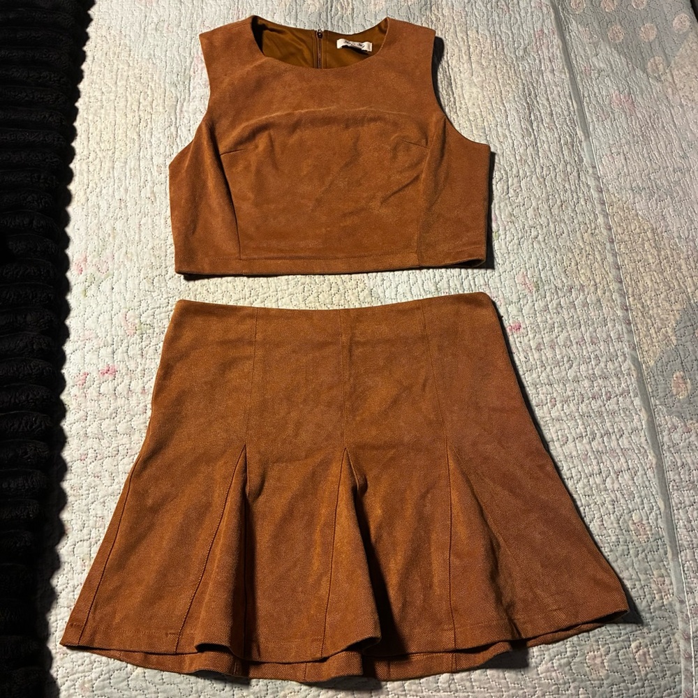 She + Sky Corduroy Two-Piece Crop Top & Flared Skirt Set